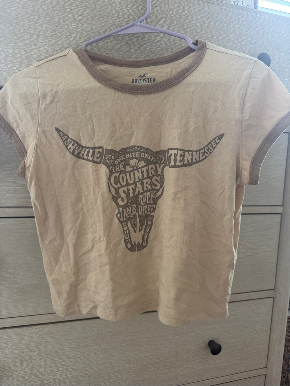 Hollister Tan Short-Sleeve Graphic Tee with Brown Print